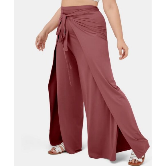 Halara Dark Rose Boho Palazzo Split Wide Leg Wrap Pants Jumpsuit SIze Large - Picture 1 of 16